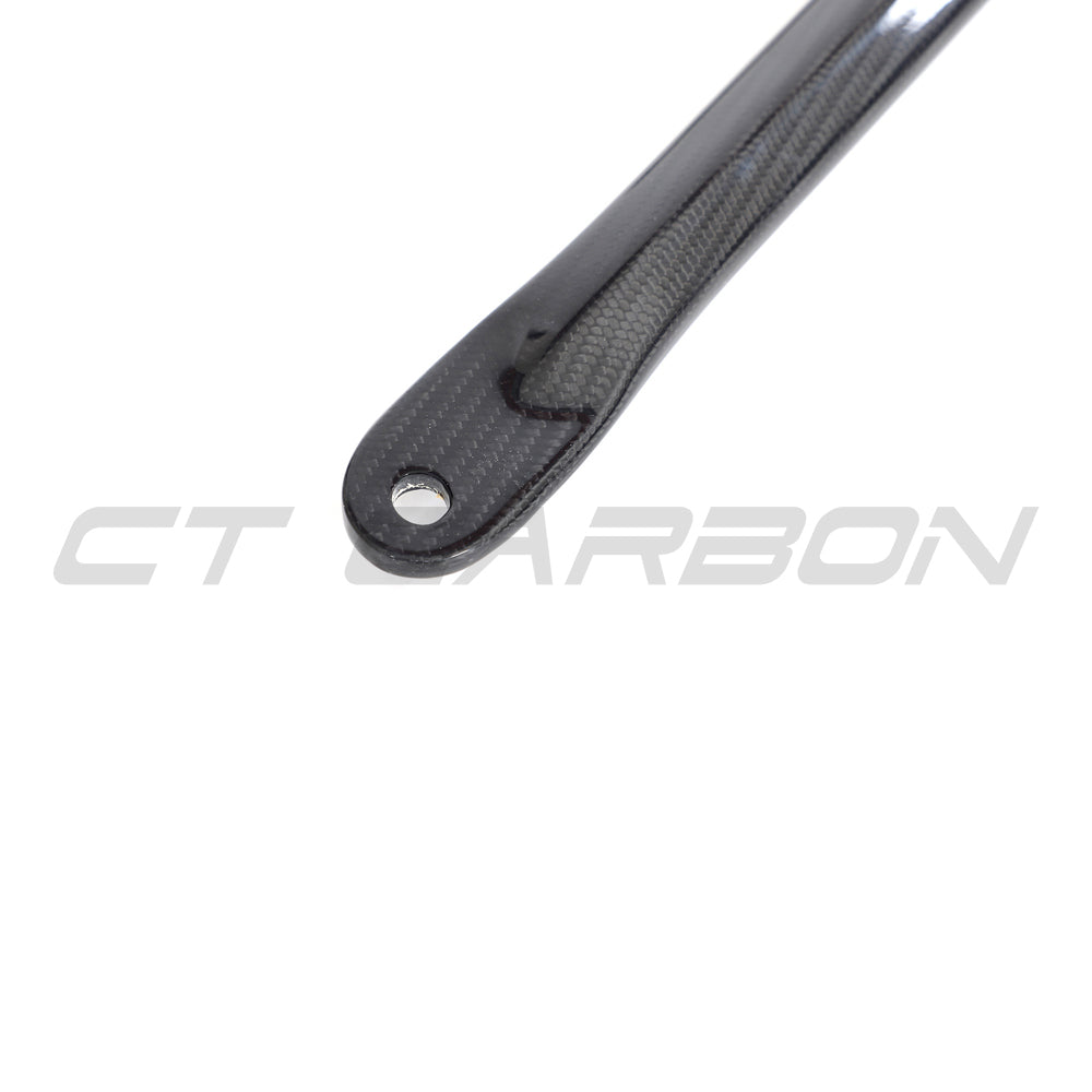 CT Carbon Audi R8 Coupe 2015-2024 carbon fibre strut brace, close-up of sleek, lightweight automotive accessory for enhanced performance.