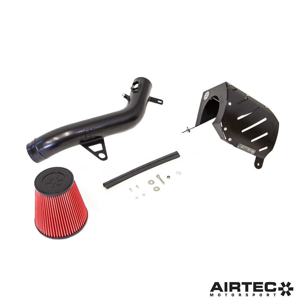 Airtec Motorsport induction kit installed in a BMW N55 engine bay, demonstrating high-performance air intake for M135i, M235i, 335i, 435i, and M2.