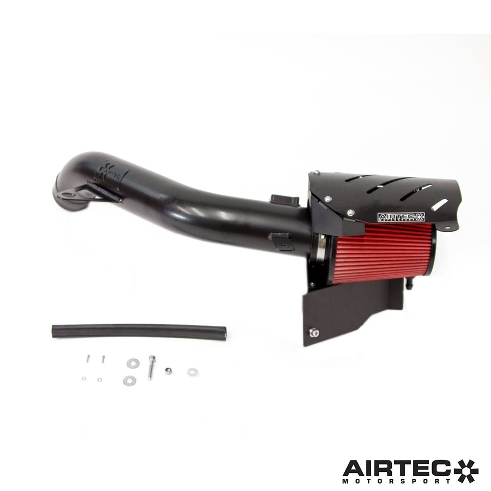 Airtec Motorsport induction kit installed in a BMW N55 engine bay, enhancing airflow for M135i, M235i, 335i, 435i, and M2 models