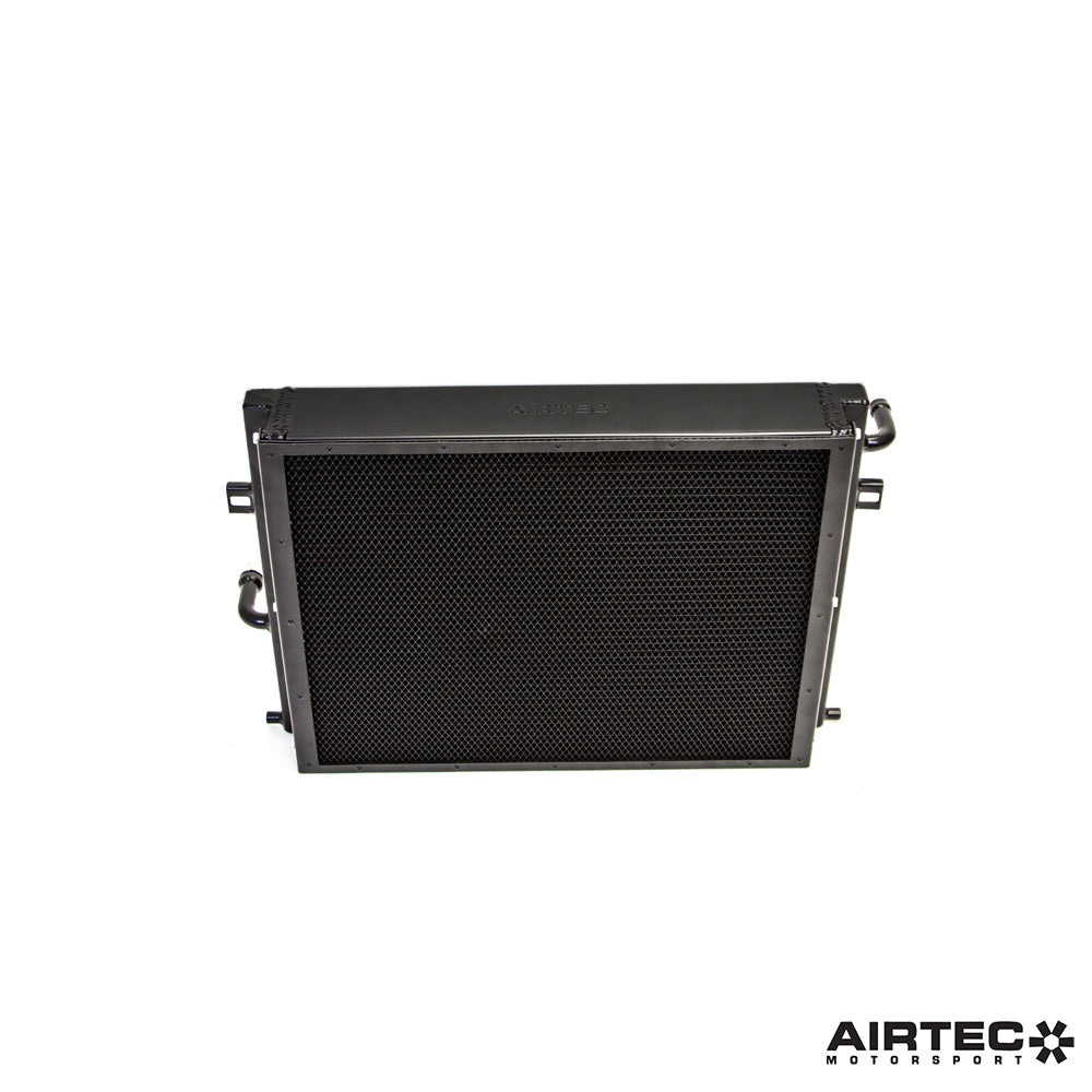Airtec Motorsport Chargecooler radiator for BMW B48 and B58 engines, showing the sleek aluminum design and cooling fins.