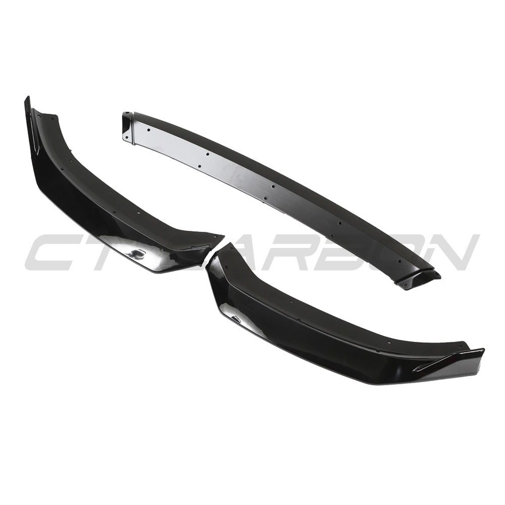 Audi A3 S-Line and S3 8V facelift 2017-2020 CT Carbon gloss black splitter V2 installed on front bumper.