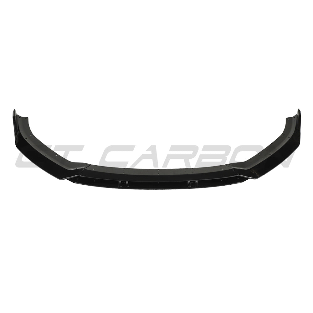 Gloss black carbon fiber splitter for Audi A3 S-Line and S3 8V facelift models, V3 design, by CT Carbon.