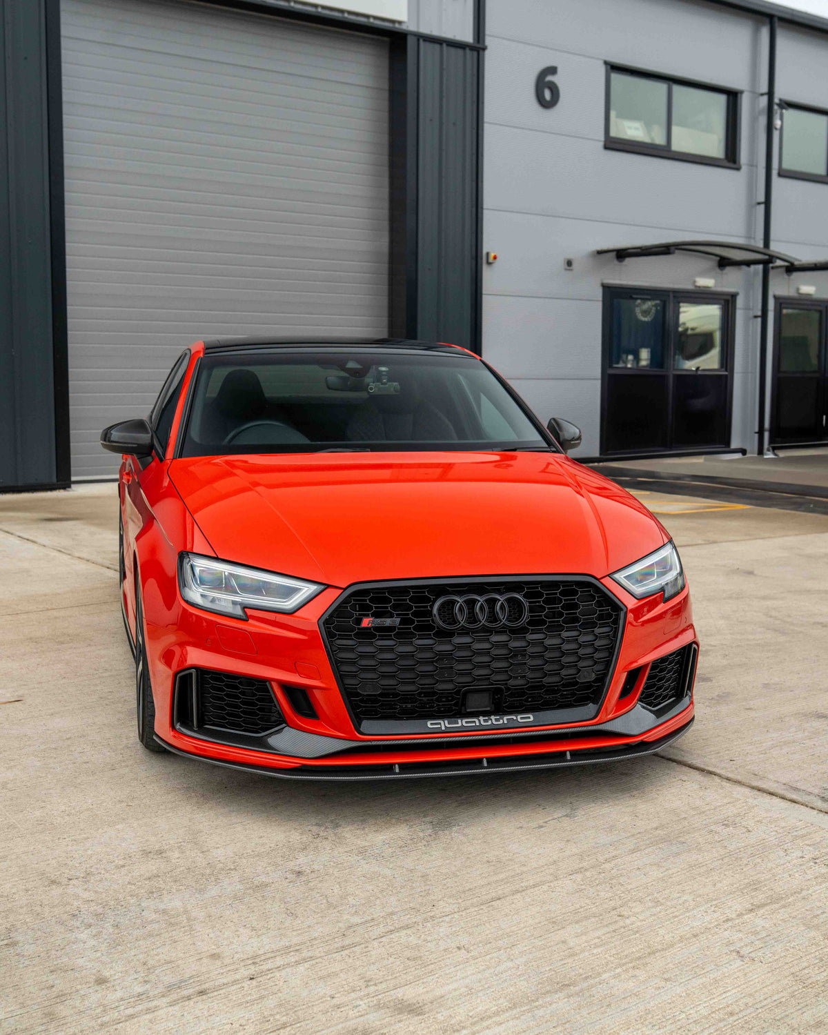 Carbon fiber bumper trim for Audi RS3 8V facelift, accessory by CT Carbon, featuring a sleek, high-quality finish.