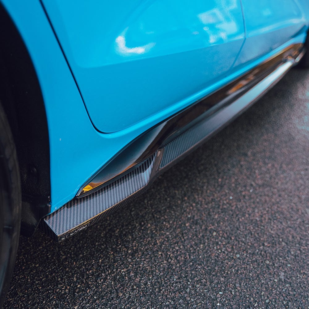 Full Audi A3/S3 8Y saloon car carbon fiber kit by CT Design, featuring detailed close-up of carbon fiber panels and finish.