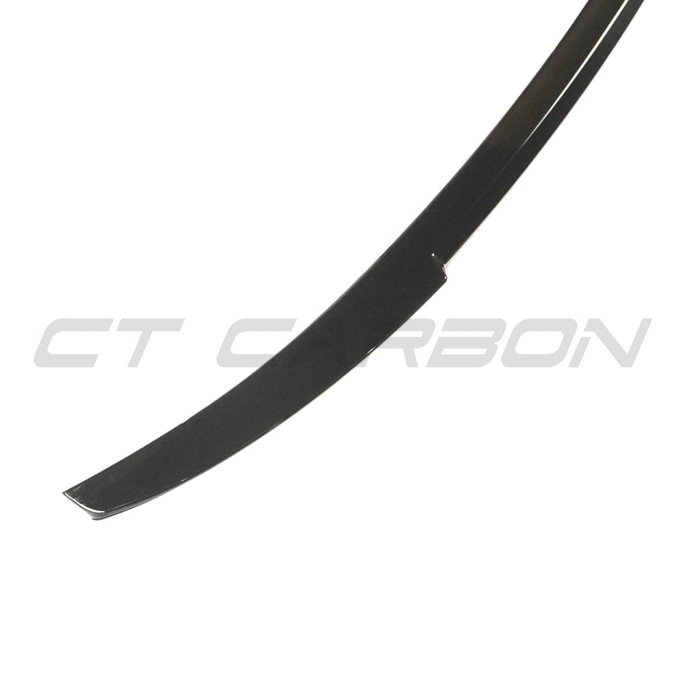 Gloss black spoiler for Audi A3/S3 saloon 2013-2019 8V by CT Carbon, shown on a sleek vehicle with a smooth finish.