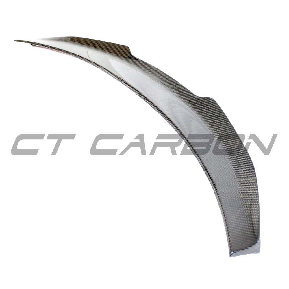 Carbon fibre spoiler for Audi A3/S3/RS3 8Y saloon, V3 style, made by CT Carbon, shown on the vehicle's rear.
