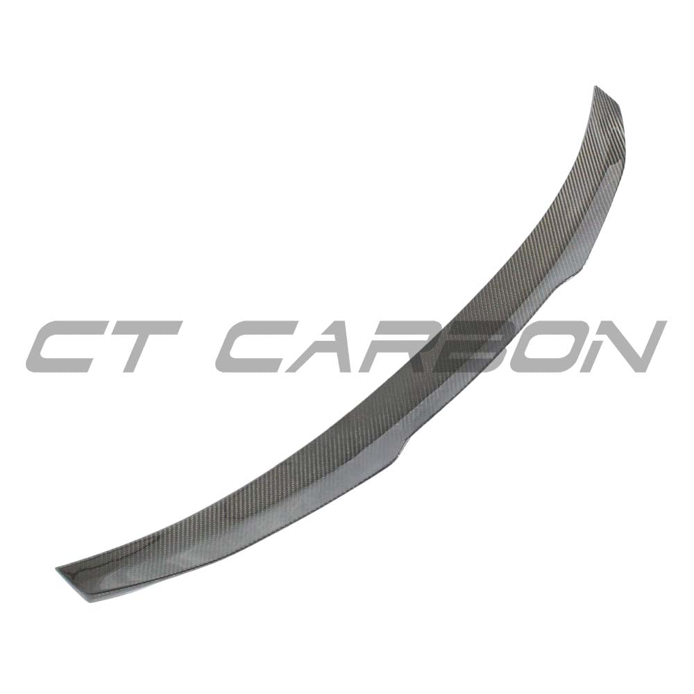 Carbon fibre spoiler for Audi A3/S3/RS3 8Y saloon, CT Carbon V3 style, shown installed on the car’s rear roof edge.