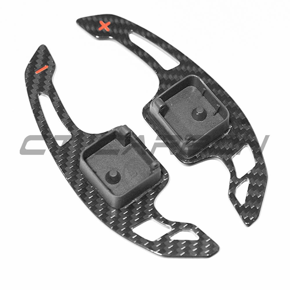 Carbon fiber shifter paddles for Audi A3, S3, RS3, RS6 C8 from CT Carbon, featuring a sleek V3 design.