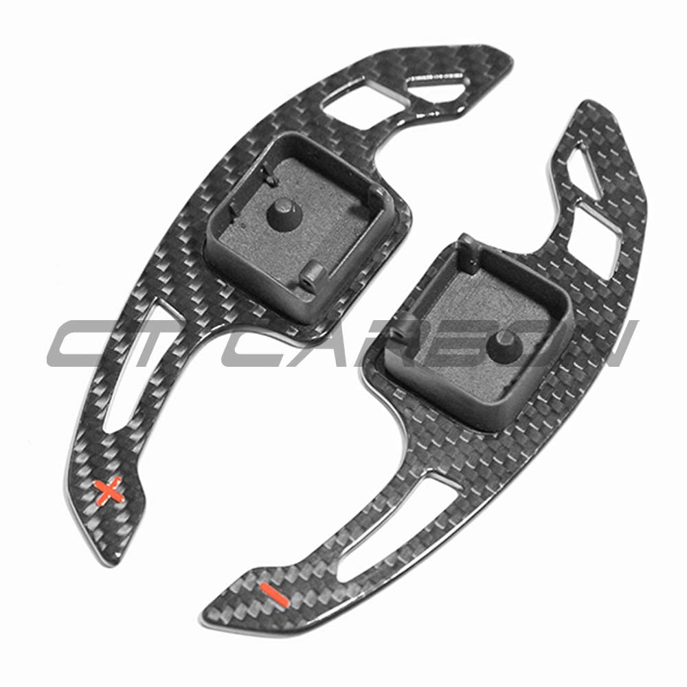Carbon fibre shifter paddles for Audi A3, S3, RS3 8Y, RS6 C8 by CT Carbon, featuring a sleek V3 design.