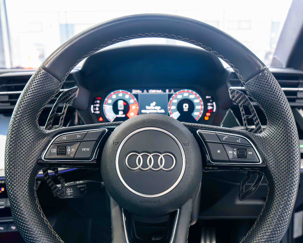 Carbon fiber shift paddles for Audi A3, S3, RS3, A4, S4, RS4, A5, S5, RS5 2014+ by CT Carbon.