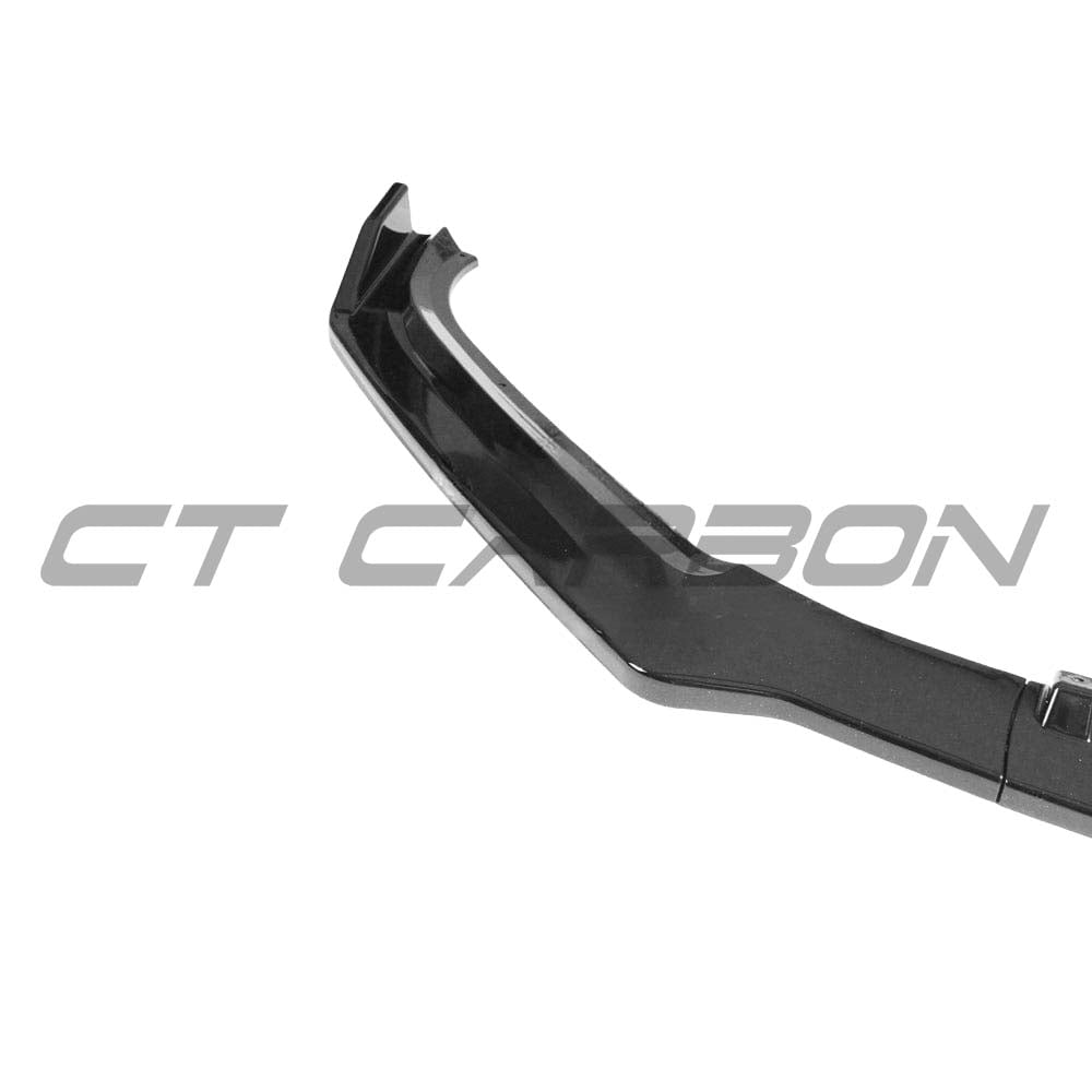 Gloss black splitter for Audi A4 S-Line and S4 B9 (2016-2019) by CT Carbon, shown installed on front bumper.