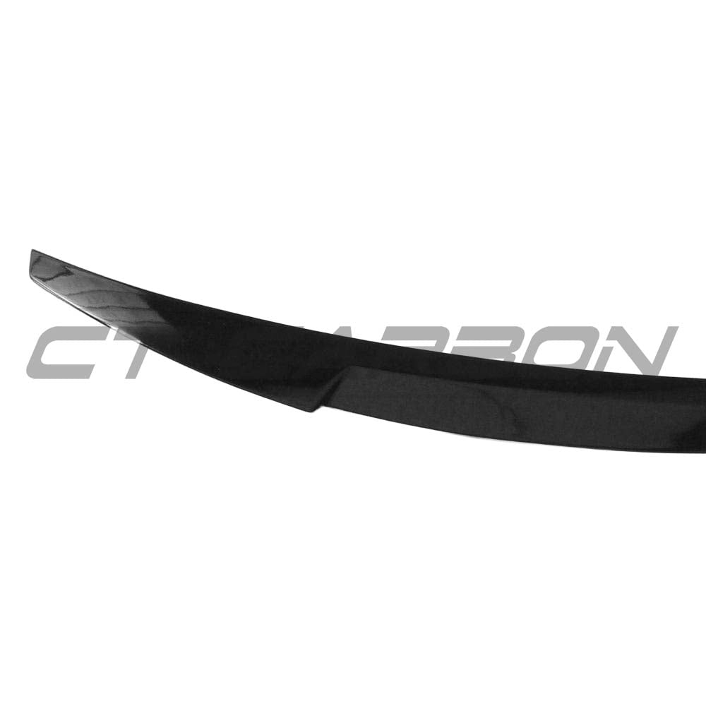 Gloss black spoiler for Audi A4 and S4 B9 2016+ saloon, made by CT Carbon, shown installed on the vehicle's trunk lid.