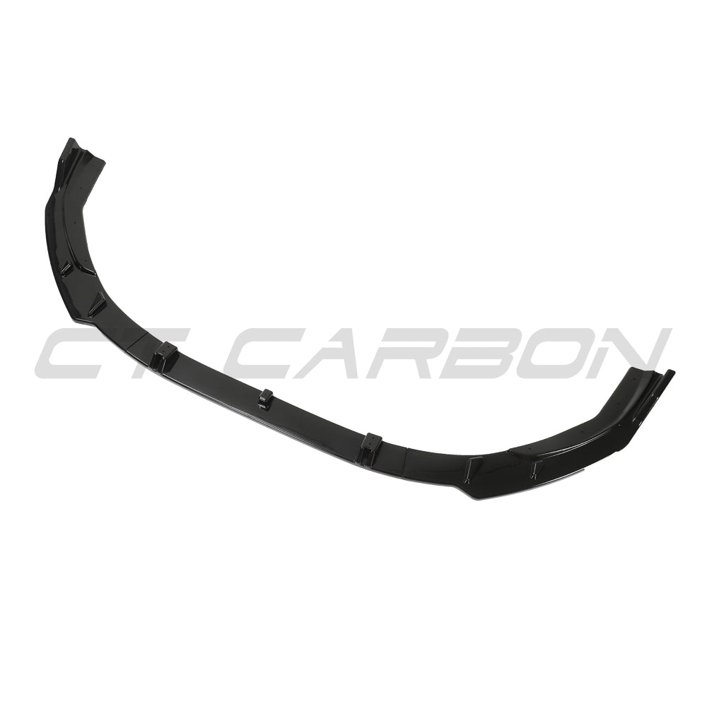 Gloss black CT Carbon splitter for Audi A4 S-Line and S4 B9.5 2020-2024, front exterior car accessory, detailed close-up.
