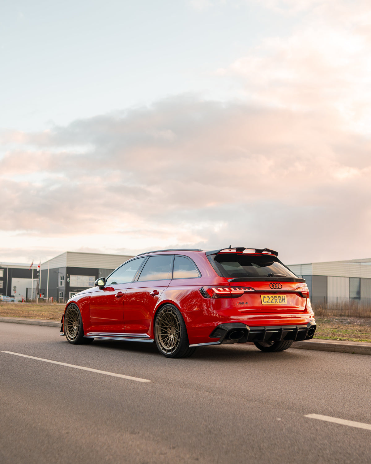 Carbon fibre diffuser for Audi RS4 B9 and B9.5, CT Design, showing the sleek middle spoiler with detailed carbon fiber pattern.