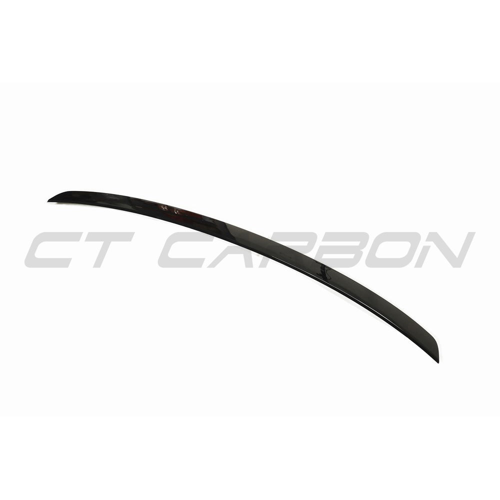 Gloss black convertible spoiler for Audi A5/S5 B9 8W by CT Carbon, shown on a sleek car with the spoiler installed.