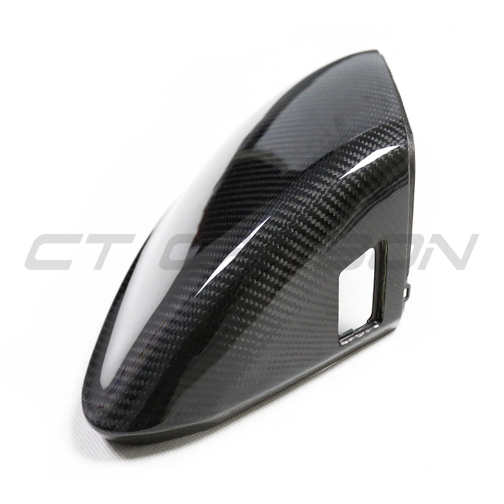 Carbon fiber side mirrors for Audi Q8, SQ8, RSQ8, and Lamborghini Urus with lane assist from CT Carbon.