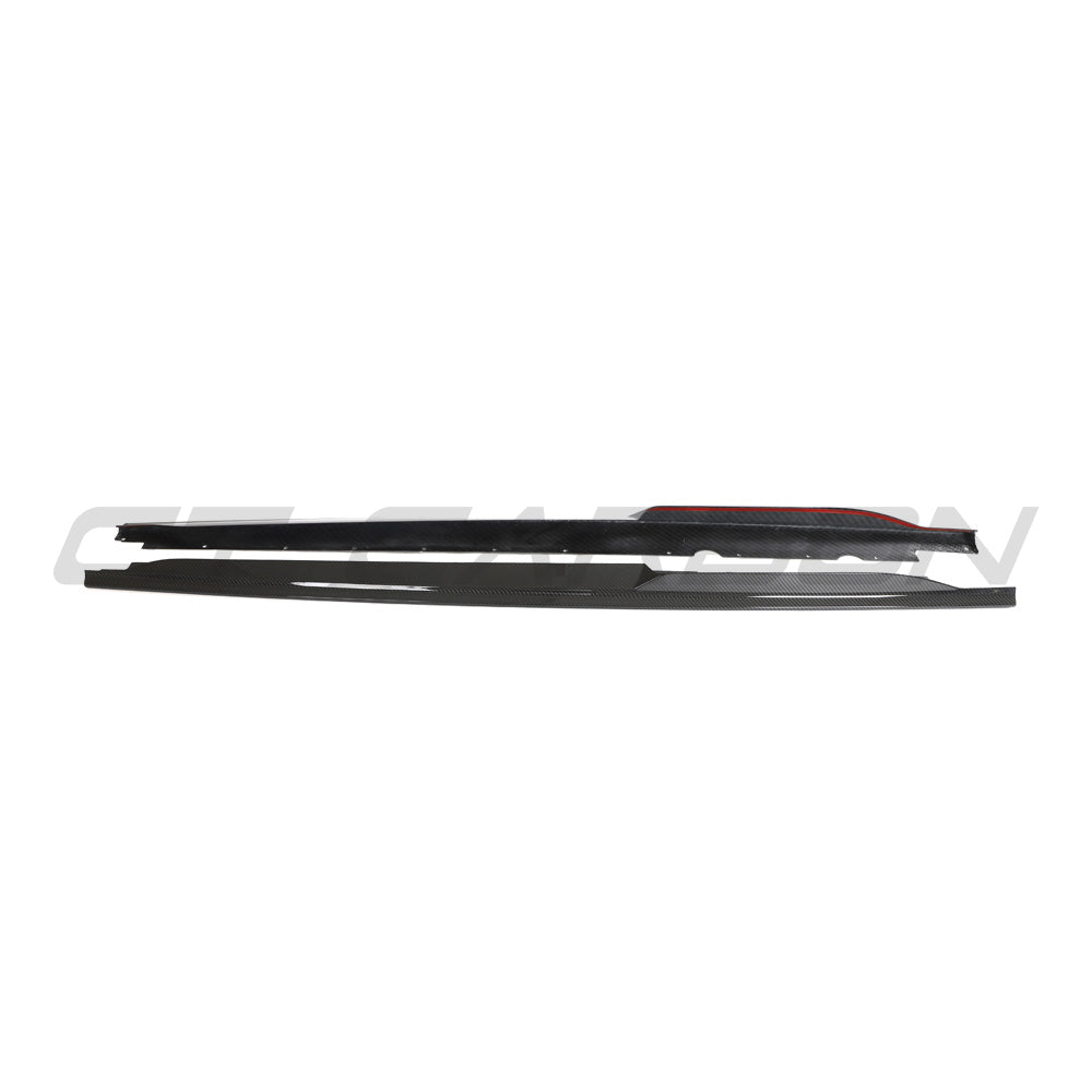 Audi R8 V10 Gen 2.5 carbon fibre side skirts by CT Carbon, showing sleek, lightweight side skirt design with carbon fibre finish.