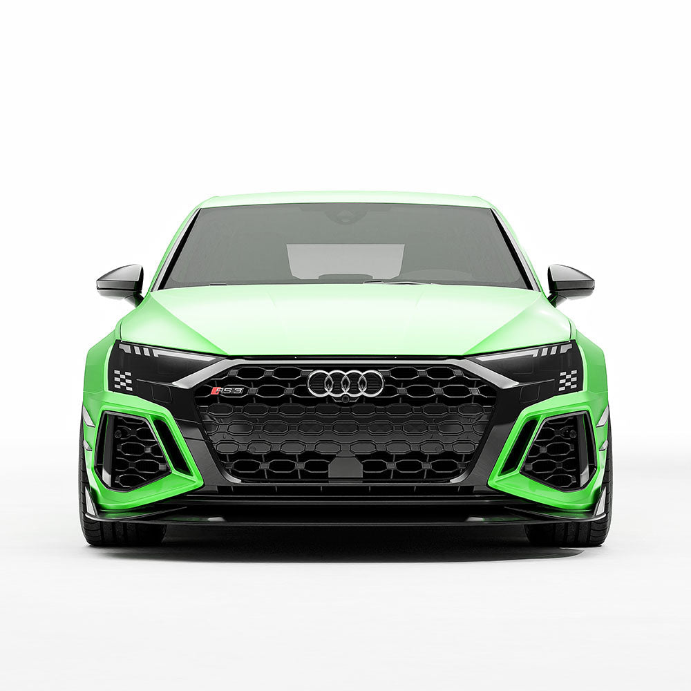 Carbon fibre front bumper canards for Audi RS3 8Y 2022-2024 by CT Carbon, showcasing sleek aerodynamic design.