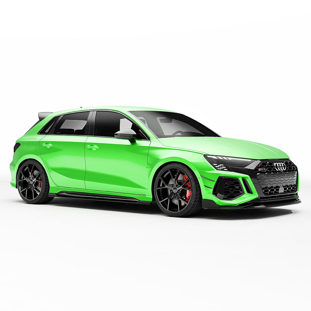 Carbon fibre front bumper canards for Audi RS3 8Y 2022-2024 by CT Carbon, showing sleek aerodynamic design.