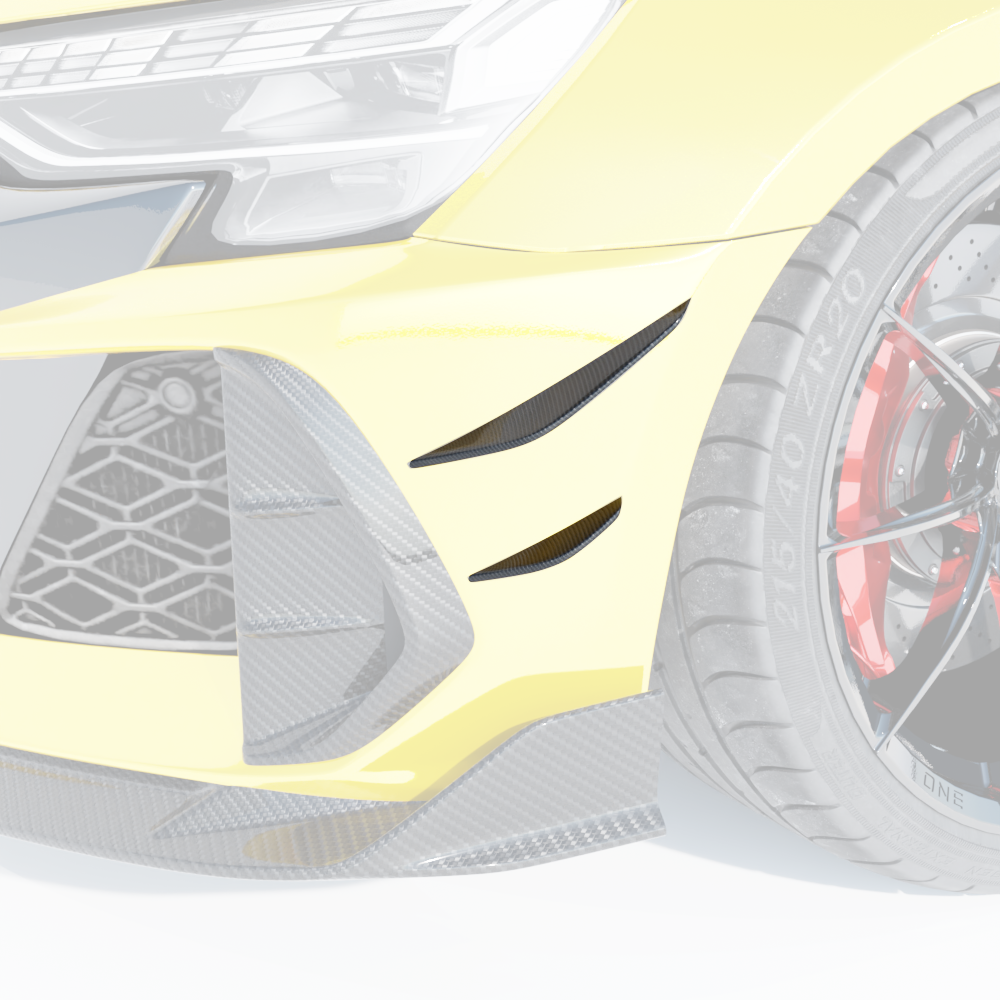 Audi RS3 8Y 2025 carbon fibre front bumper canards by CT Design, showcasing sleek aerodynamic accessories for enhanced performance.