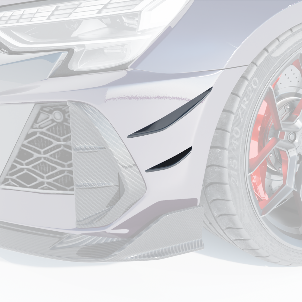 Carbon fiber front bumper canards for Audi RS3 8Y 2025 from CT Design, showcasing sleek, aerodynamic accessories for the vehicle.
