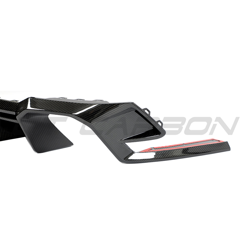 Carbon fibre diffuser for Audi RS4 B9 and B9.5 2016-2024 by CT Carbon, showing the sleek, textured automotive rear diffuser.