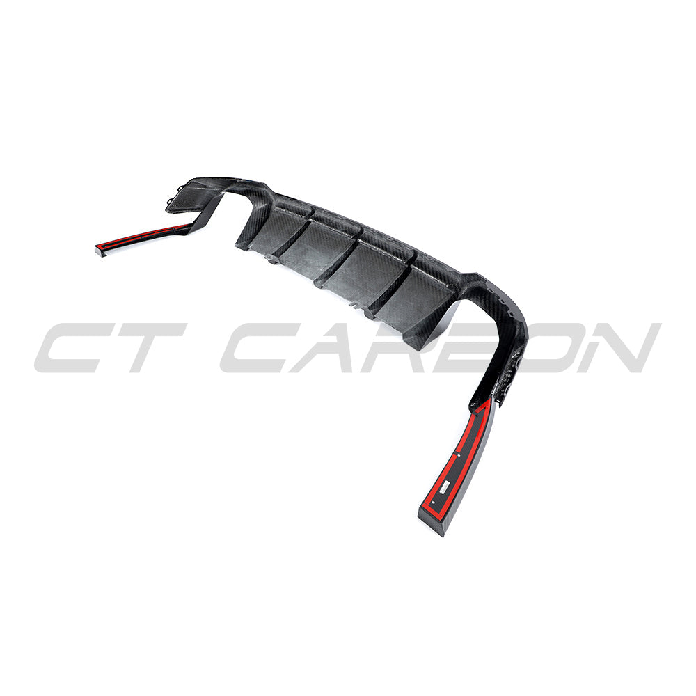 Audi RS4 B9 and B9.5 carbon fiber diffuser by CT Carbon, showing sleek aerodynamic design for 2016-2024 models.