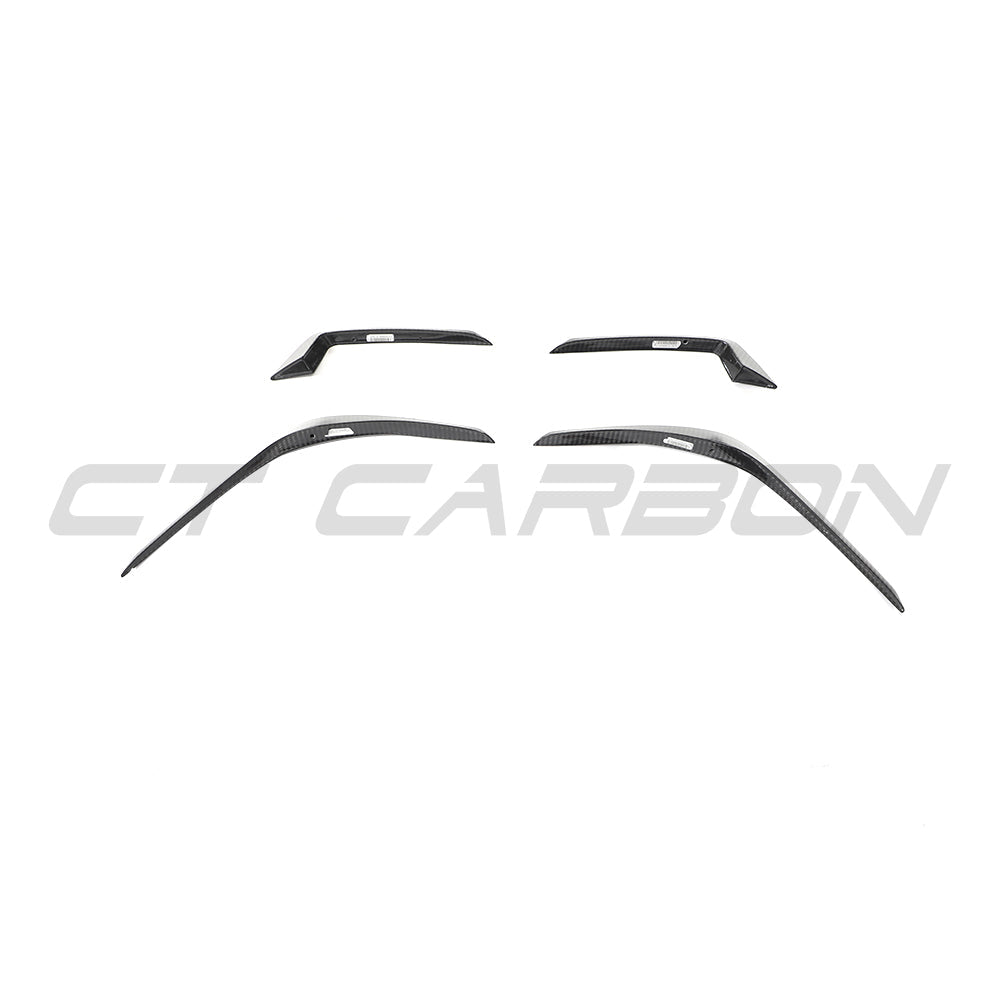 Audi RS4 B9.5 carbon fiber front canards by CT Design, lightweight aerodynamic car accessories with a sleek appearance.