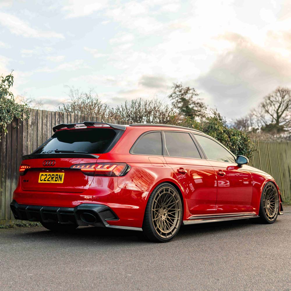 Audi A4/S4/RS4 B9 and 9.5 carbon fiber middle spoiler by CT Carbon, showing the sleek lightweight design and textured finish.