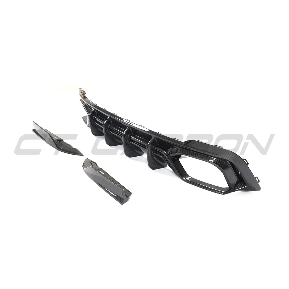 Audi RS6 C8 full carbon fibre kit by CT Carbon, featuring diffuser and exterior enhancements on a sleek car.