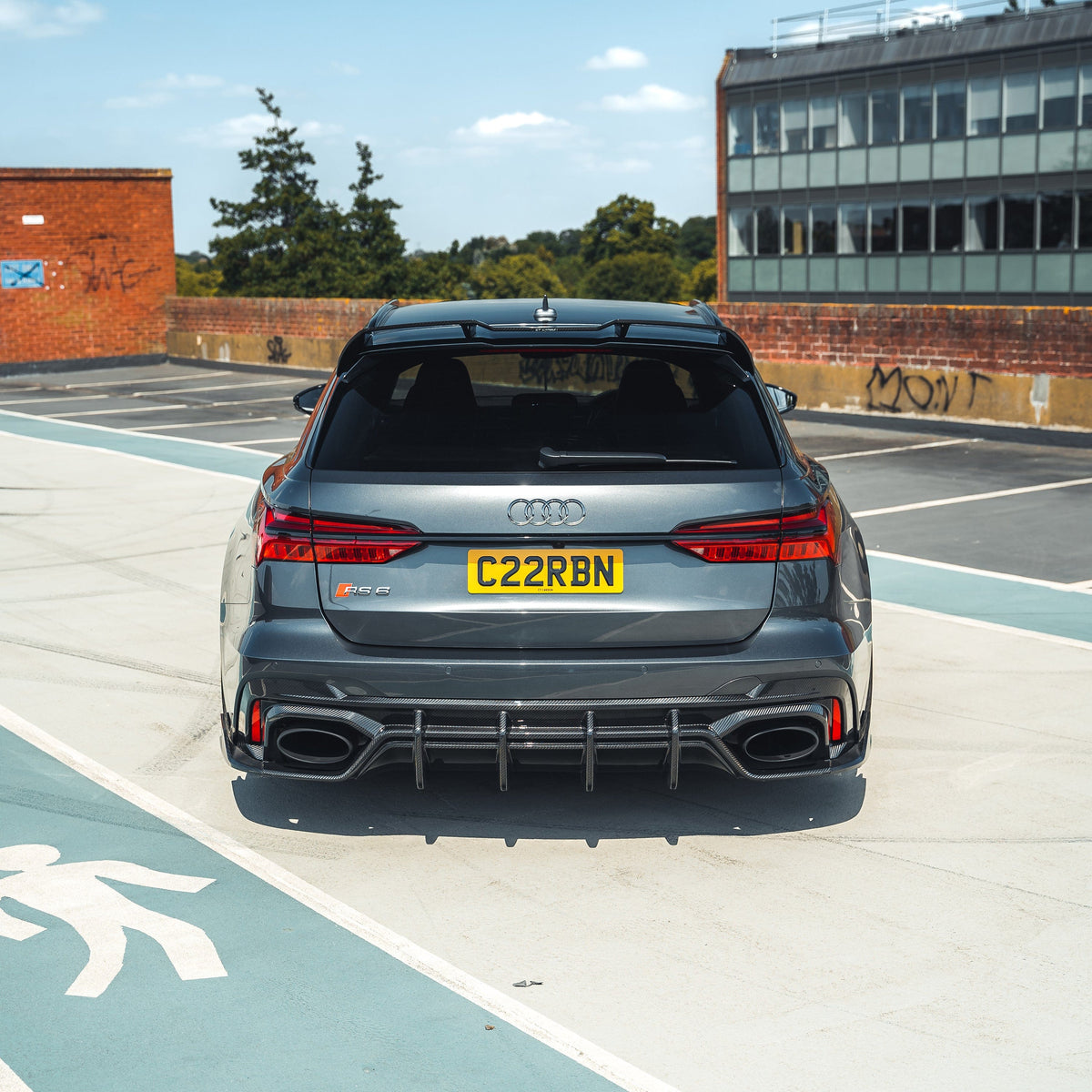 Audi RS6 C8 Avant full carbon fibre kit by CT Carbon, showing detailed carbon fibre components on the car.