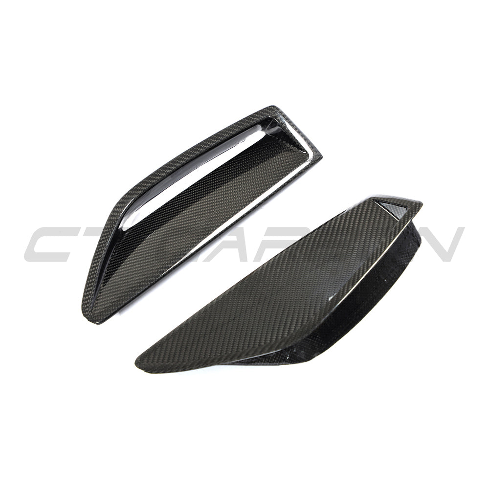 CT Carbon carbon fiber front bumper vent trim for Audi RS6/RS7 C8 Avant 2019+ accessories, showcasing sleek design and high-quality finish.
