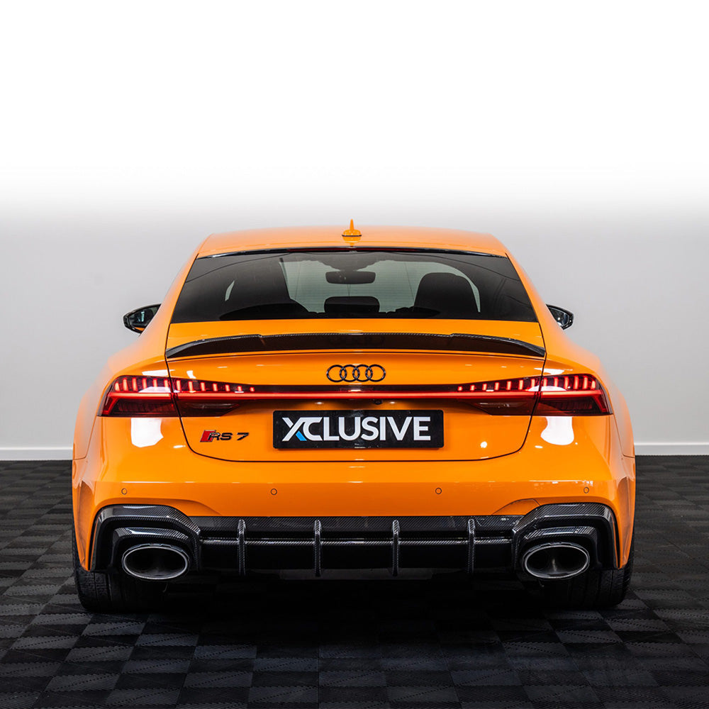 Audi RS7 C8 carbon fibre diffuser by CT Carbon, showcasing sleek, high-performance design with detailed carbon fibre finish.