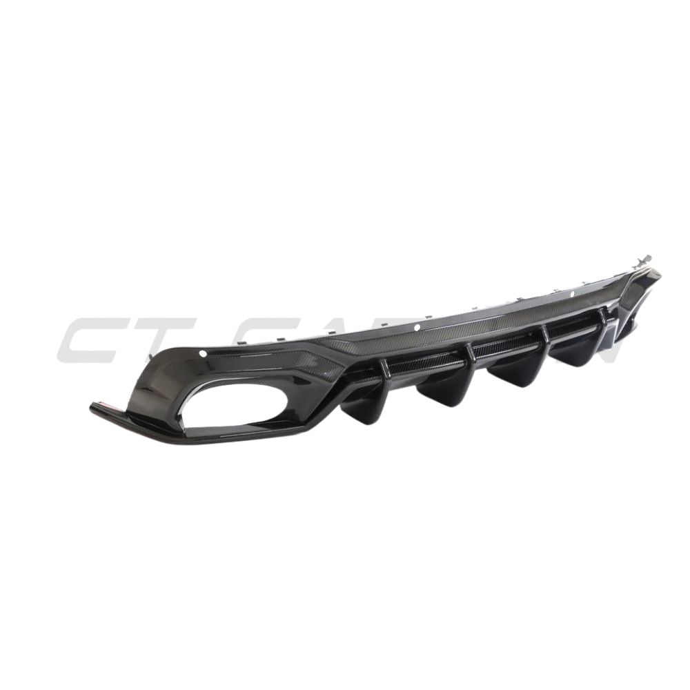 Audi RSQ8 2020-2024 CT Design carbon fibre diffuser, sleek aerodynamic rear car part with textured carbon fiber finish.