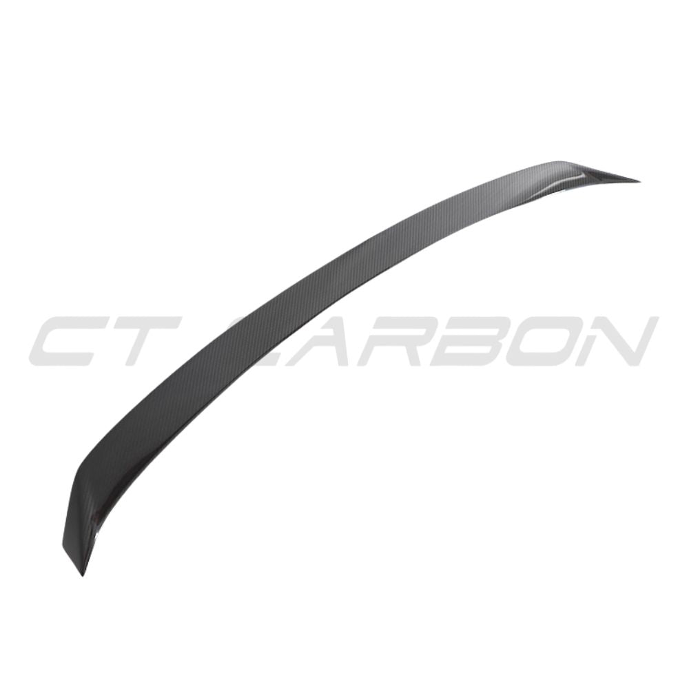 Carbon fibre rear boot spoiler for Audi RSQ8 2020, designed by CT Carbon, enhances sporty look and aerodynamics.