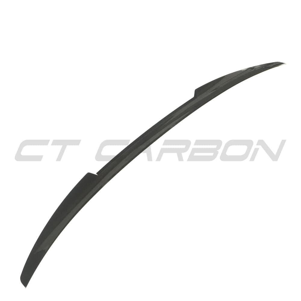 Gloss black Audi S3/A3 8Y S-line saloon spoiler by CT Carbon, M4-style design, installed on the rear of the vehicle.
