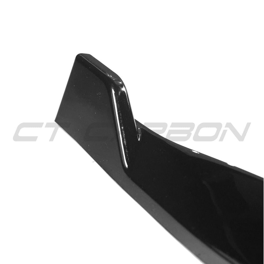 Gloss black splitter for Audi S3/A3 8Y S-Line 2020-2025 by CT Carbon, shown on the front bumper.