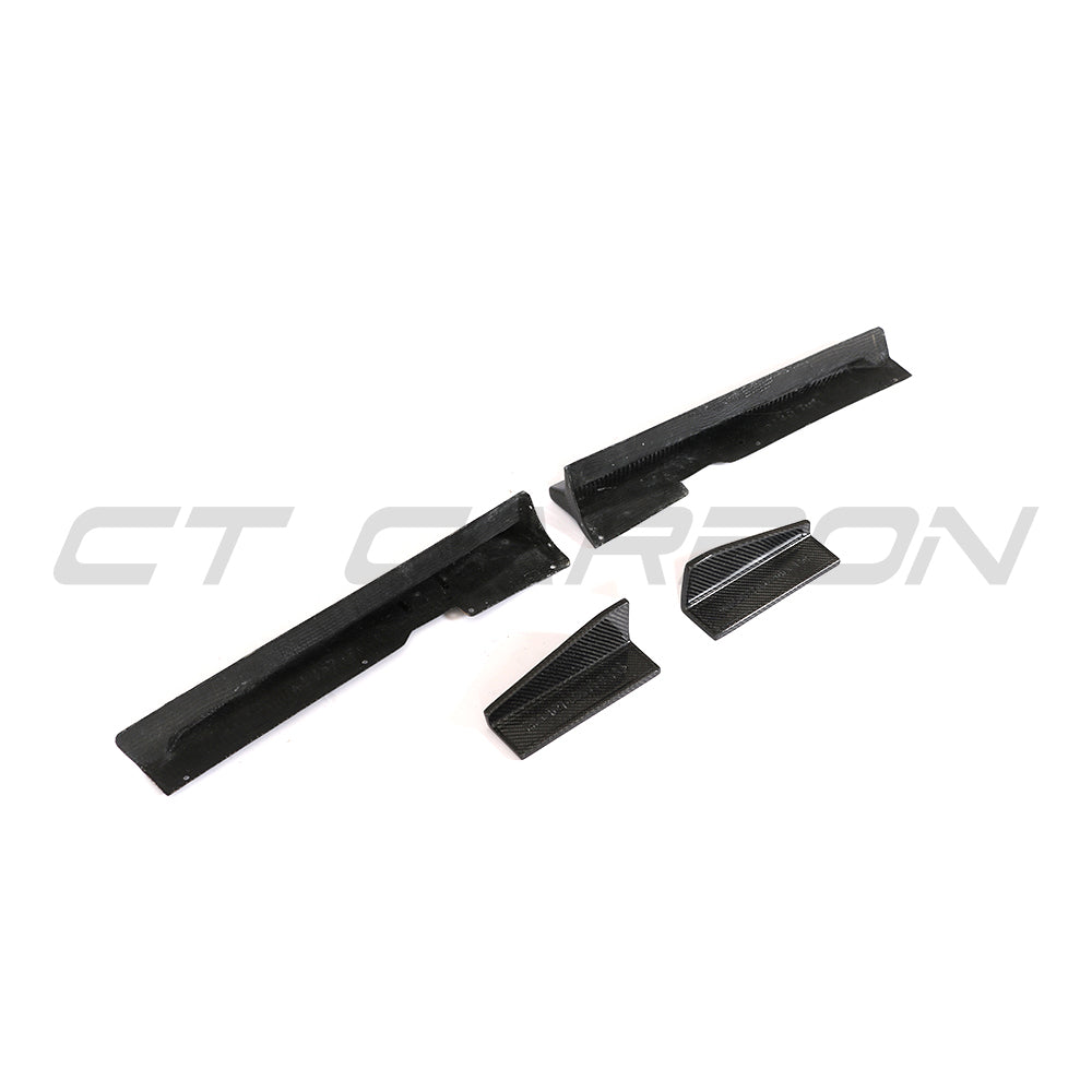 Audi TTRS Quattro MK3 2015-2018 carbon fibre side skirts by CT Carbon, showcasing sleek, aerodynamic design on the car.
