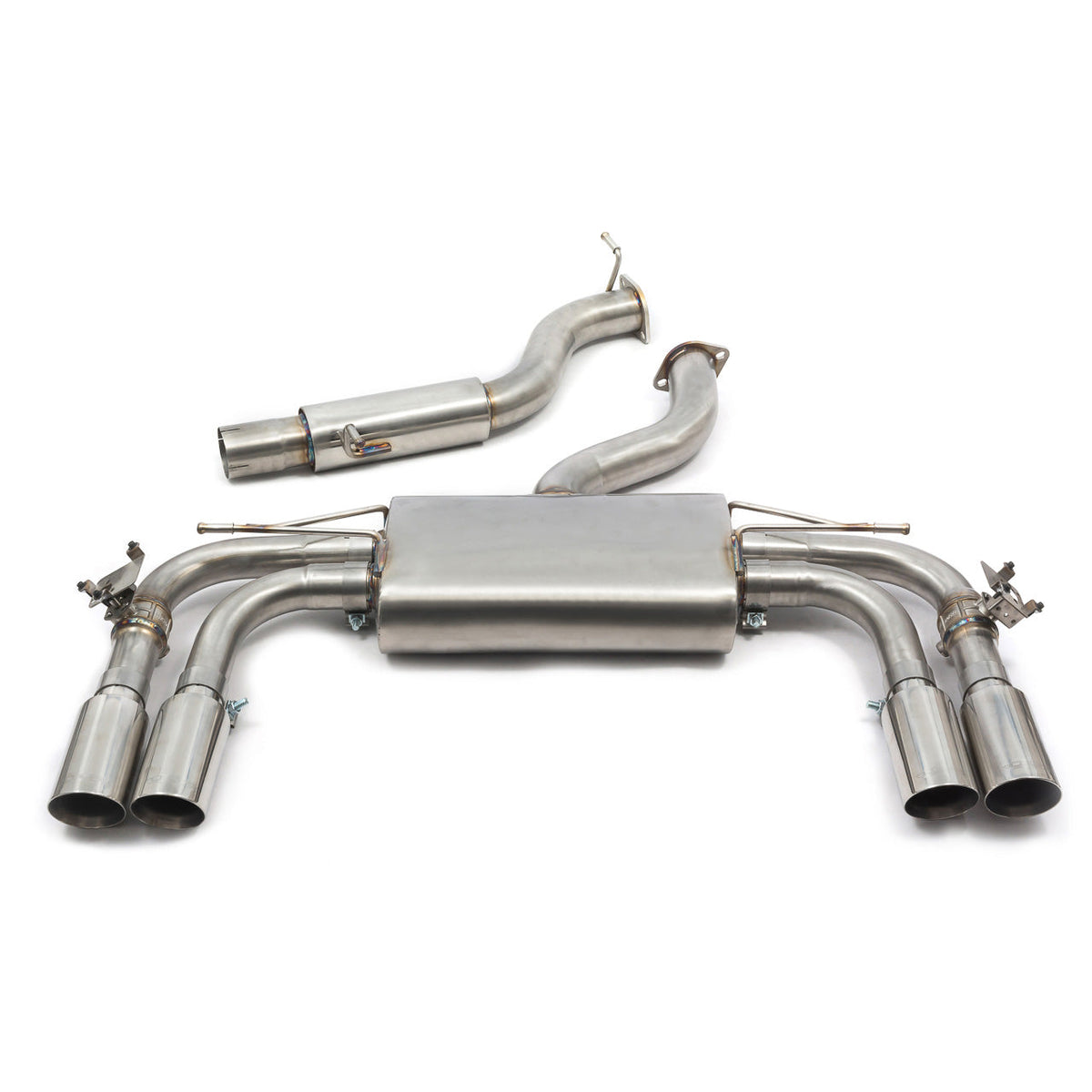 Cobra Sport Audi S3 8V 3-door valved cat back performance exhaust system installed on the vehicle.