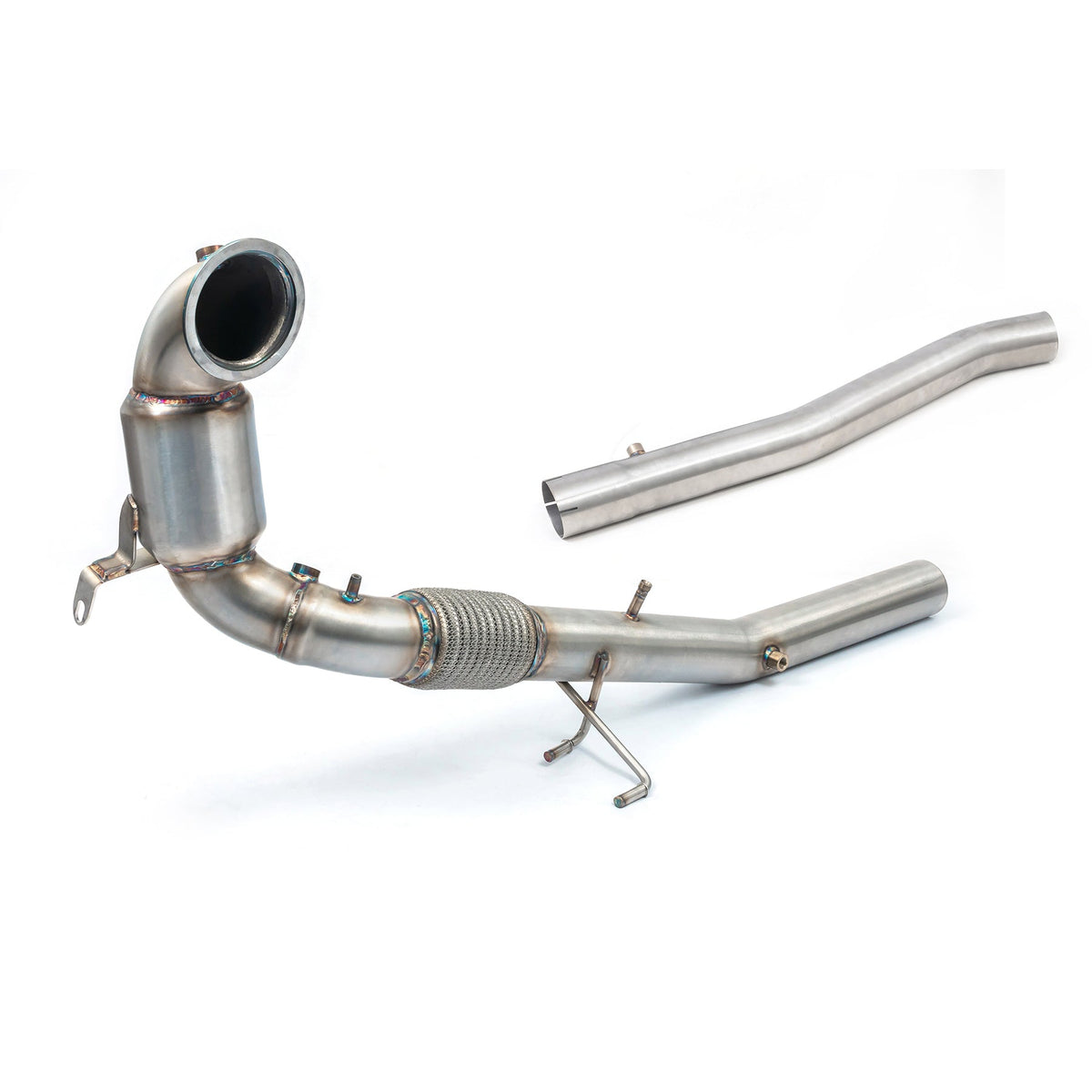 Cobra Sport Audi S3 8Y 5-door Sportback front downpipe with sports cat for improved exhaust performance and sound.