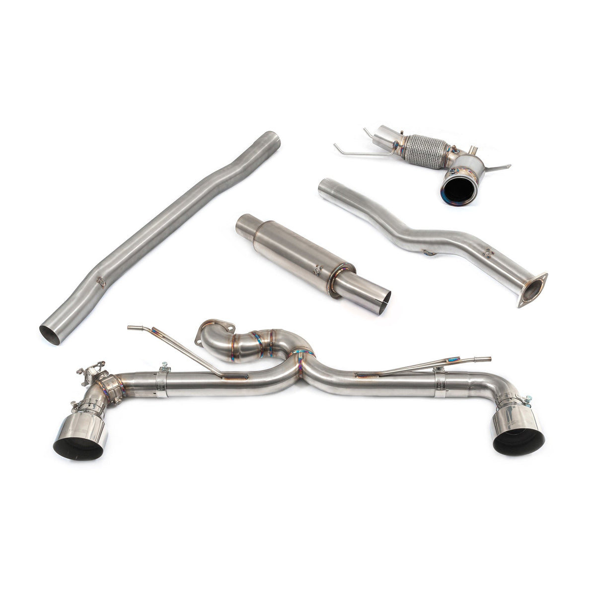 Cobra Sport BMW M135i F40 turbo back exhaust with Venom valve, race performance design, showcasing the turbo back box delete system.