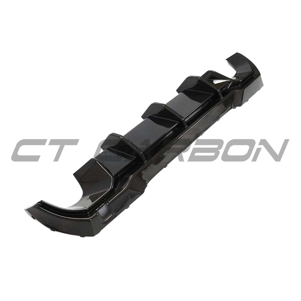BMW 1 Series F40 CT Design carbon fiber diffuser, sleek automotive accessory, with detailed carbon fiber texture and aerodynamic design.
