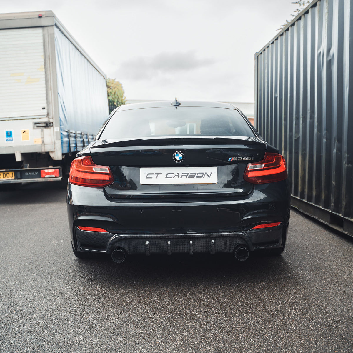 BMW 2 Series F22/F23 CT Carbon carbon fibre diffuser V1 with MP style design, showcasing sleek aerodynamic features.