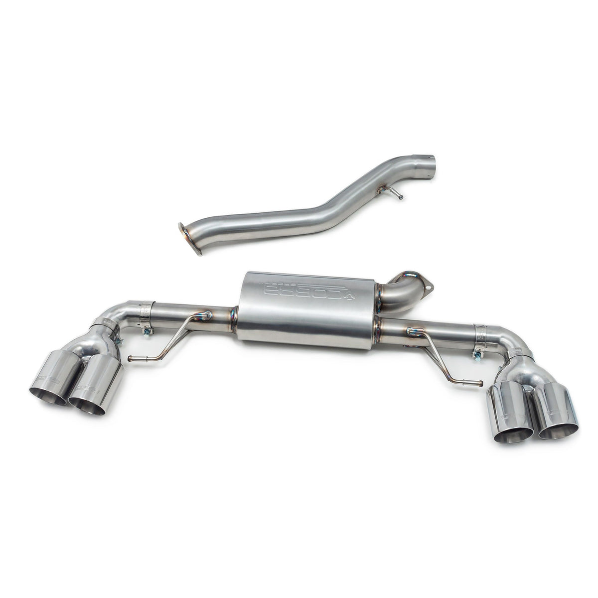Cobra Sport BMW 320i G20 non-valved quad exit M3 style performance exhaust installed on a G20 model.