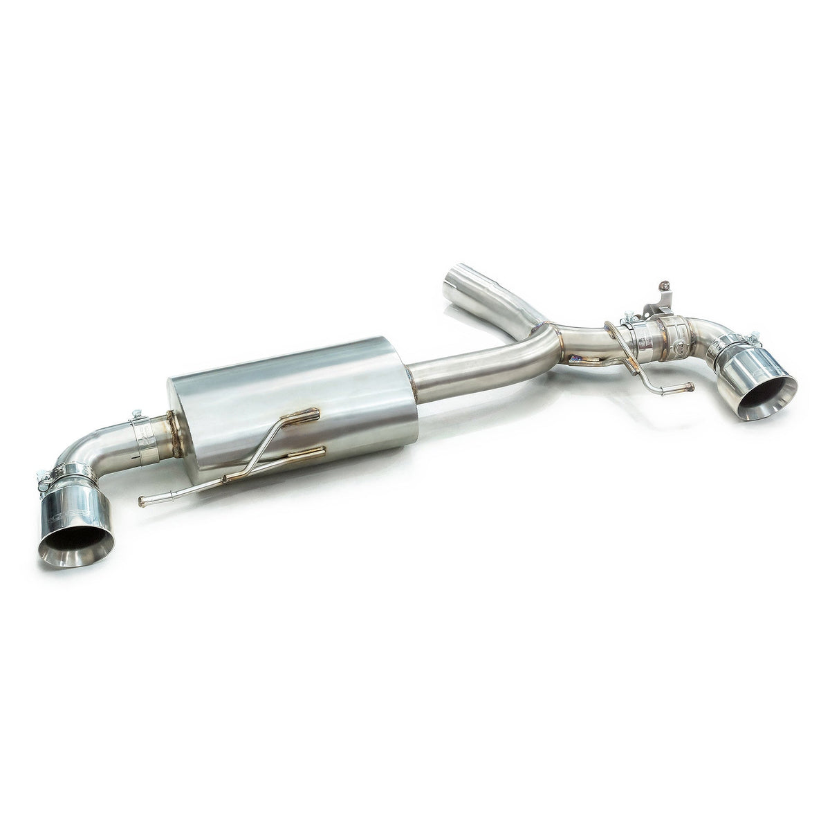 BMW 330e G20 Cobra Sport dual valved rear axle back performance exhaust with boxed design and dual exit tips.