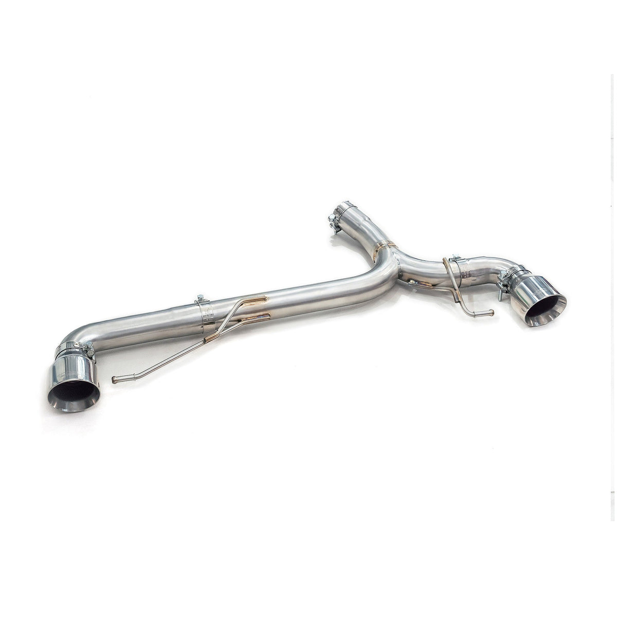BMW 330e Touring G21 Cobra Sport Venom Dual Exit Rear Axle Back Exhaust system showing polished metal tips and exhaust pipes.