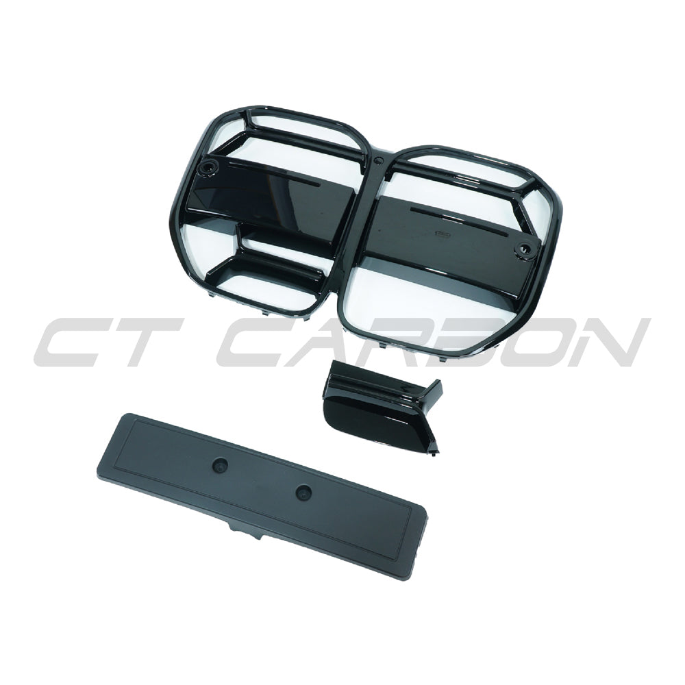 BMW 4 Series G22 G23 2020+ gloss black grille by CT Carbon, featuring a sleek, CSL-style design on a vehicle front.