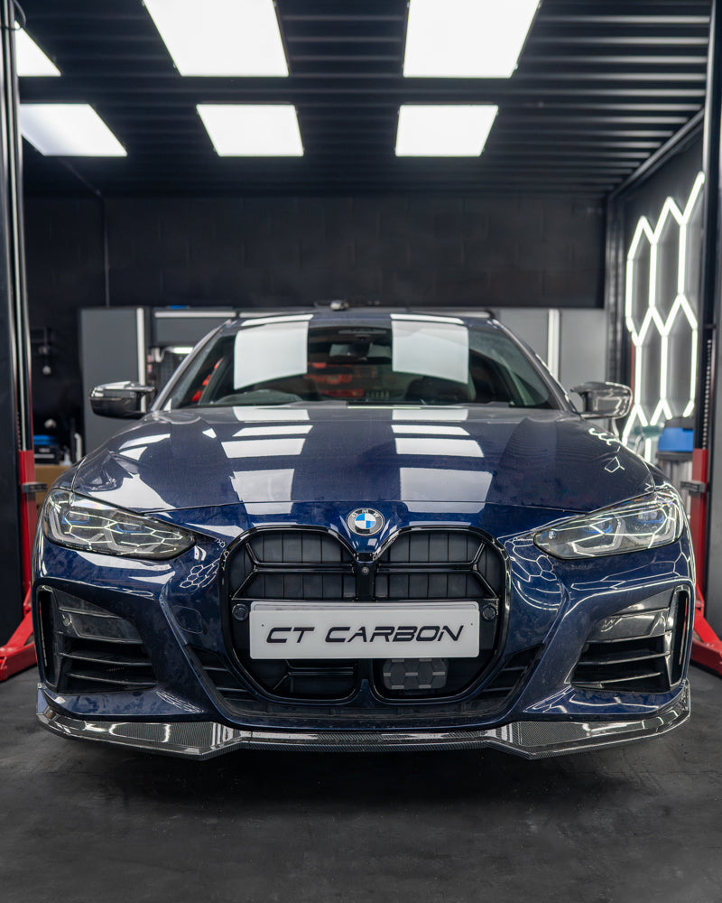 BMW 4 Series G22 G23 2020+ gloss black grille by CT Carbon, featuring a sleek, sporty CSL style design for enhanced front-end appearance.
