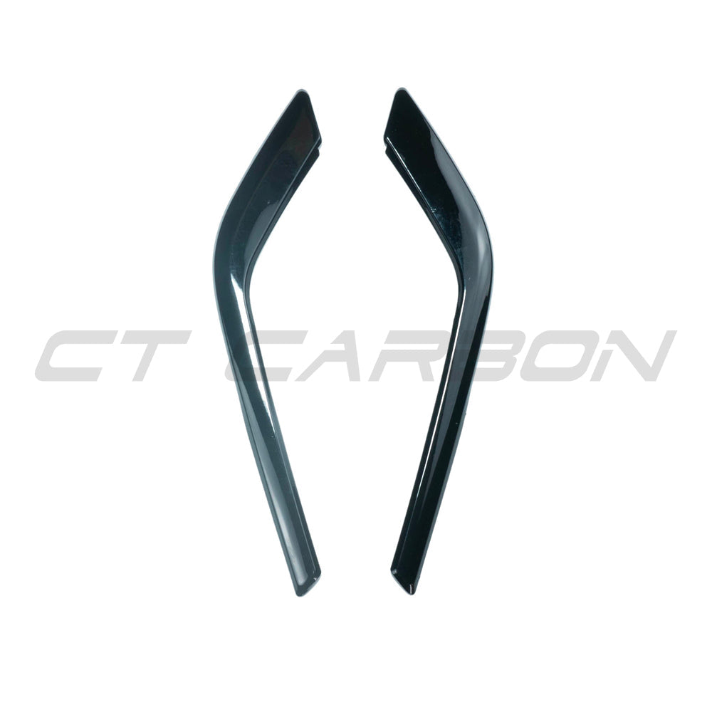 BMW 5 Series G60 and i5 2023 gloss black front bumper corners V2 by CT Carbon, close-up of sleek automotive accessory.