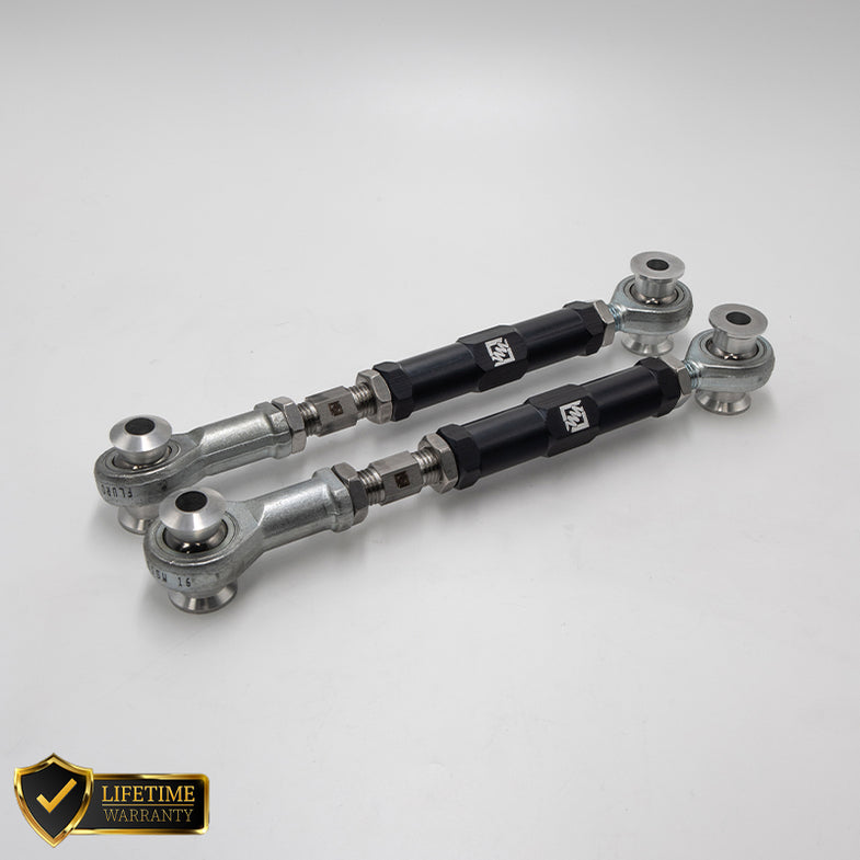 Suspension Secrets adjustable rear camber arms for BMW F20 M135I/M140I, part of the kinematics kit, showing the black metal arms.